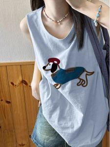 Pure Cotton Sleeveless Tank Top Womens Loose Fitting Hanging Neck Shirt Summer Outdoor Wear Mid-Length Basketball Uniform
