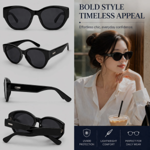 Midnight Edge Cat Eye Sunglasses – UV400 Sleek Black Luxury Retro Shades for Women