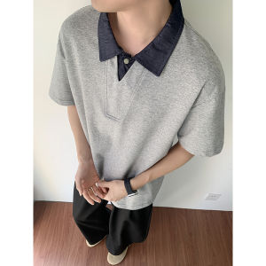 Casual Half Sleeve Polo Shirt Fake Two-Piece Design V-Neck Short Sleeve Shirt Summer Trendy Leisure T-Shirt for Men