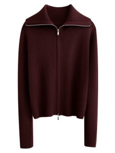 เสื้อคาร์ดิแกนถักคอปกซิปขนสัตว์ แขนยาว ทรงหลวม สำหรับผู้หญิง ฤดูใบไม้ผลิและฤดูใบไม้ร่วง เสื้อคลุมกันหนาวแบบอเนกประสงค์