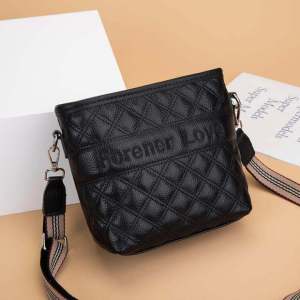 New Leather Bag Embroidery Thread Soft Leather Alphabet Bucket Bag Cowhide Trendy Fashion Casual Pure Leather Shoulder Messenger Bag Womens Bag