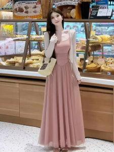 Pink Strapless Long Dress Set Womens Summer 2025 New Early Autumn Korean Style Beautiful High Waist Gown Standard Fit Casual