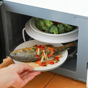 Double Layer Microwave Steamer Rack Tray Kitchen Multi-Function Heating Insulation Plate Food Storage Shelf Cooking Utensils