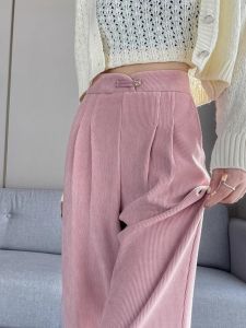 Pink Fleece Lined Wide Leg Pants Womens Casual Suit Style Autumn Winter New Fashion High Waist Long Trousers for plus Size