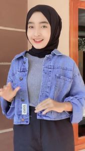 MANDIRI COLLECTION: Jaket Jeans Crop Rawis Snow Blue Wanita