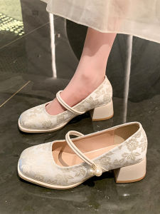 French Evening Breeze Mary Jane Shoes Womens New 2025 Embroidered Soft Low Cut High Heel Single Shoes Fashionable Casual Loafers