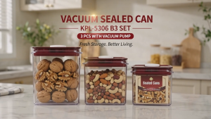 KPL-5306 B3 Set Vacuum Sealed Food Storage Canister 3PCS with Vacuum Pump Multipurpose Airtight Container for Nuts Snacks Dry Food