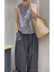 Retro Loose round Neck Sleeveless Floral Shirt Women Summer Thin Cotton Linen Vest Trendy Versatile Casual Style Regular Length