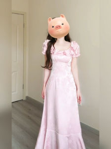 Xzy/Xin Zhengyan Plus Size Ladies French Gentle Sweet Lotus Leaf Collar Pink Dress Female Summer Tea Break Mermaid Dress