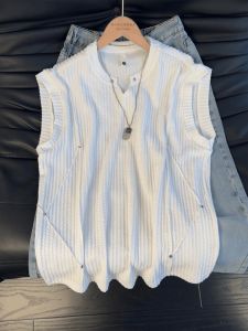 White Rivet Deconstructed V Neck Vest