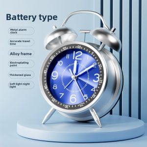MONLEYTA | Quiet Metal Mechanical Alarm Clock Super Loud Student Night Light Desk Decoration Large Personalized Clock For Children