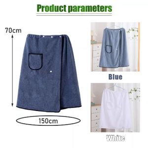 Bath Towel for Mens Male Bathhouse Shower Room Elastic Waistband Bathing Towel with Pocket Beach Home Bathing Skirt Coral Fleece Bath Skirt