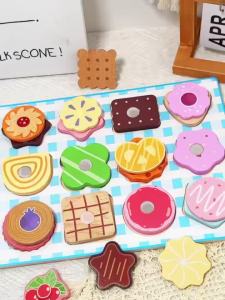 Wooden Dessert Puzzle Toy Set - Colorful Cookie And Pastry Matching Toy Toddler Shape Recognition And Fine Motor Skills