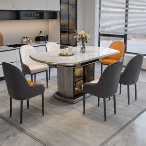 Italian Accessible Luxury Stone Plate Dining Tables and Chairs Set round Table with Turntable Modern Minimalist For Home round Rice Table