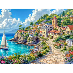 Scenic Seaside House and Ocean Landscape Jigsaw Puzzle 500/1000/1200/2000PCS Stress Relief Puzzle Wall Art Decor Gift