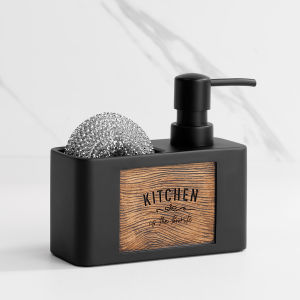 Kitchen Soap Dispenser with Sponge Holder Liquid Hand and Dish Soap Dispenser and Spong Caddy Black and White