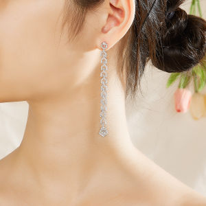 Sequito Tuyệt Đẹp Phụ Nữ Trang Phục Đồ Trang Sức Bạc Vàng Lấp Lánh Aaa đá Cubic Zirconia siêu dài bông tai thả món quà đính hôn Se970