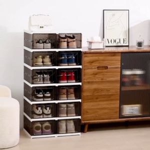 XMVP กล่องใส่รองเท้า ตู้รองเท้าพับได้ แบบไม่ต้องติดตั้ง กันฝุ่นและกันน้ำ วางรองเท้าได้หลายคู้ แบบใส ตู้ใส่ของ