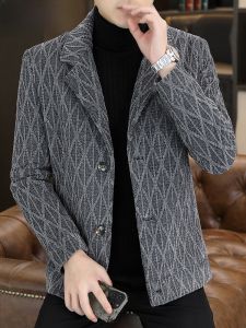 HENGYUANXIANG | Hengyuanxiang Mens Woolen Jacket New Style Autumn Winter Trendy Thickened Casual Striped Suit Collar Coat Standard Fit Outerwear