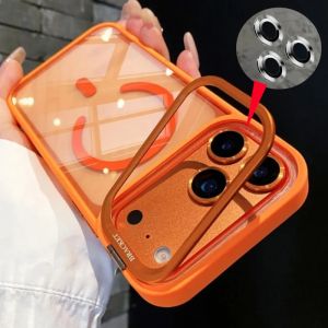 Metal Lens Stand Magnetic Case For iPhone 17 Pro Max 16 15 Plus 14 13 Air  for Magsafe Lens Glass Film Clear Phone Holder Case