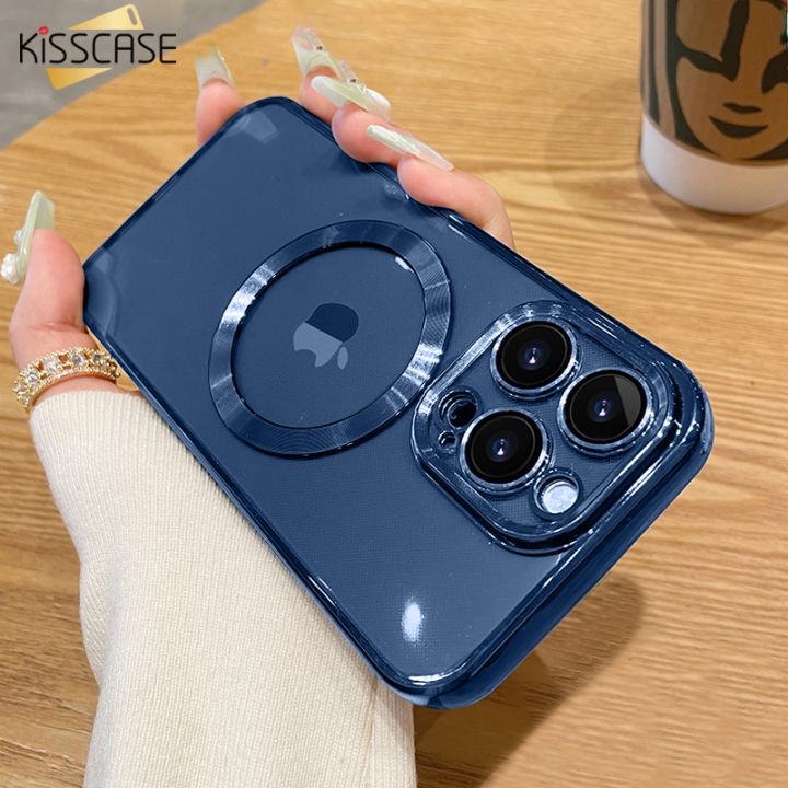 With Lens Film+Magsafe】KISSCASE Luxury Transparent Magsafe Wireless  Charging Silicone Case For iPhone 15 Pro Max 15Pro 14 13 12 11 Pro Max Lens  Protector Shockproof Cover