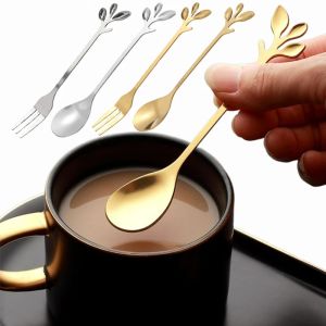 4/1pcs Creative Fork Spoon Set Stainless Steel Fruit Dessert Pastry Fork Coffee Tea Spoon Safe Teaspoon Kitchen Tableware Tool