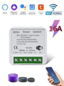 Tuya WiFi Smart Switch 16A 20A RF 433Mhz Relay Breaker Module 2-Way Control Smart Life App Remote Works with Google Home Alexa