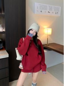 Chic College Style Two-Piece Set Womens Spring Autumn New Splice Sweatshirt + Wrap Skirt Set Age-Defying Fashionable Ensemble