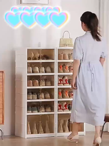 Pengatur Kotak Sepatu Rumah Tangga Warna Bening dan Krem Pemasangan Bebas Tebal