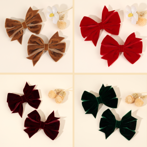 2Pcs Solid Velvet Bow Hair Clips Sweet Vintage Handmade Bownot Hairpins For Girls Children Fall Winter Headwear Hair Accessories