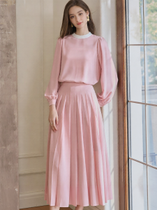 Roey s house | Elegant French Pink Womens Outfit Shirt and Skirt Set