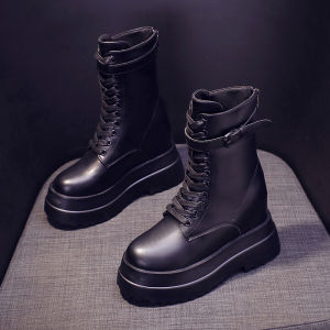Giày Bốt Martin Tăng Chiều Cao Cho Nữ Giày Bốt Ngắn Đế Dày Phong Cách Anh Cổ Điển Đa Năng Mùa Xuân 2022 Giày Bốt Xe Máy