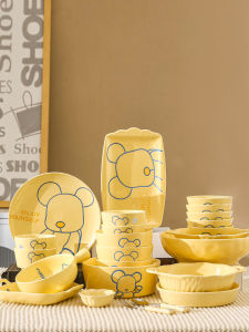 Cute Cartoon Bear Series Ceramic Bowl Dish Set Single Piece Adorable Dinnerware High Aesthetic Value Soup Bowl Home Use