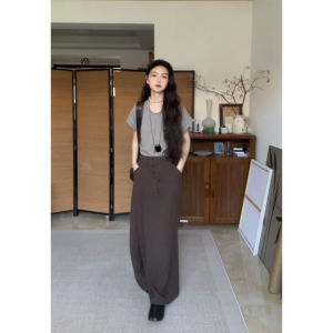 Brown Wide Leg Pants Womens High Waist Loose Skirt Summer New Design Heavy Work Casual Versatile Pleated Long Trousers