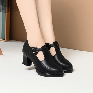 Falimottype)Size35-40 Womens Coarse Heel Pointed Straight Belt Shallow Mouth Single Shoes Fashion Mom Shoes Le Fu Shoes Non tiring Feet Single Shoes