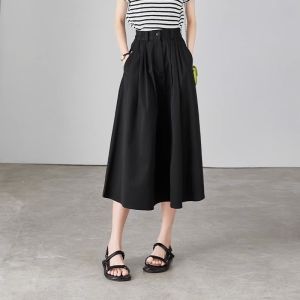 European Style New Spring Autumn Fashion High Waist A-Line Midi Skirt