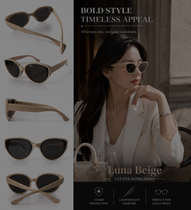 Sienna Luxe Cat Eye Sunglasses – UV400 Beige Elegant Fashion Retro Shades for Women