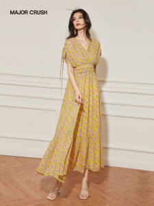 French V-Neck Floral High Waist Dress