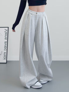 Laid-back Casual Pants Womens Loose Slimming Wide Leg Pants Large Size Comfortable Sporty Trousers High Waist Pocket Detail