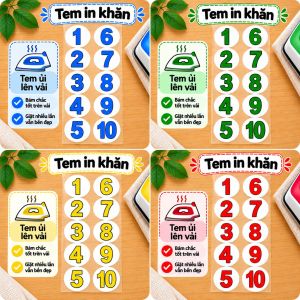 [Kí Hiệu In Khăn Số 1–10] 4 Màu – Tem Kí Hiệu Mầm Non Chống Nước