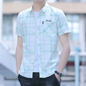 Áo Sơ Mi Kẻ Ca Rô Mùa Hè Áo Sơ Mi Thường Ngày Sành Điệu Tôn Dáng Cộc Tay Cho Nam Trang Phục Nam Thanh Thiếu Niên Áo Mẫu Mới 2024