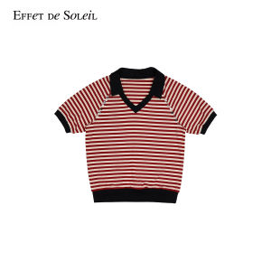 Turn-down Collar Striped Short Sleeve Tee