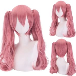 Anime Perona Miku Woman Cosplay Wigs Pink Double Ponytail Heat Resistant Synthetic Hair Full Wigs for Halloween Party Net Cap