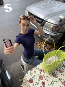 เสื้อยืดคอกลมแขนสั้นผ้าฝ้ายเนื้อนุ่มสไตล์เกาหลีสำหรับผู้หญิงในฤดูร้อน Sleep at 11 Pure Color Soft Fit round Neck Short Sleeve T-Shirt