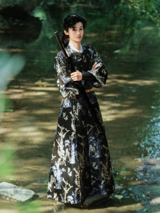 Mens Tang Dynasty round Neck Hanfu Spring New Style Adult Ancient Style Fairy Atmosphere Long Sleeve Traditional Chinese Clothing