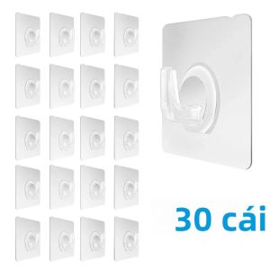 30 Móc Treo Tường Trong Suốt Tự Dính Móc Treo Chắc Chắn Dùng Cho Chìa Khóa Khăn Tắm Nhà Bếp Phòng Tắm Phụ Kiện Treo Đa Năng Bằng PVC