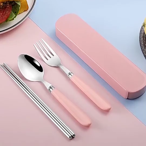 Portable New Matte 3 in 1 Chopsticks Spoon and Fork travel Creative Metal Cutlery Set 304 Stainless