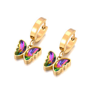 Lokaer Shiny Cubic Zirconia 316L Stainless Steel Butterfly Heart Hoop Earrings Exquisite High Quality Fashion Jewelry E24115