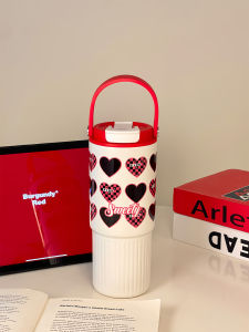 Cốc Nước Giữ Nhiệt Hình Trái Tim Dung Tích Lớn Cho Nữ Cốc Đi Theo Xe Hơi Cốc Hút Có Nắp Lọt Khe Hở Cốc Nước Giữ Nhiệt