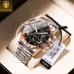 Swiss brand POEDAGAR multifunctional watch for men waterproof hot sale original new stainless steel sapphire crystal chronograph sports quartz watch sun and moon